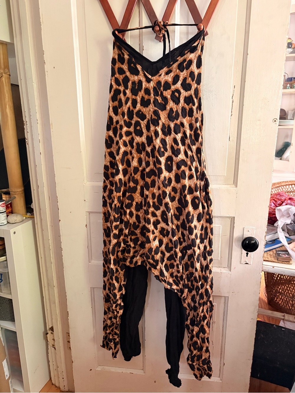 Leopard Print Women's Jumpsuit - Black & Brown